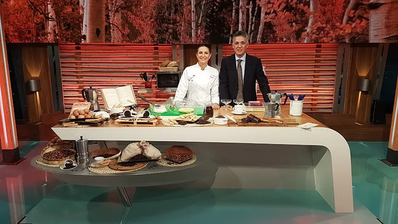 The members of the Accademia del Tiramisù ready for the cooking show in the Rai 3 studio of Geo e