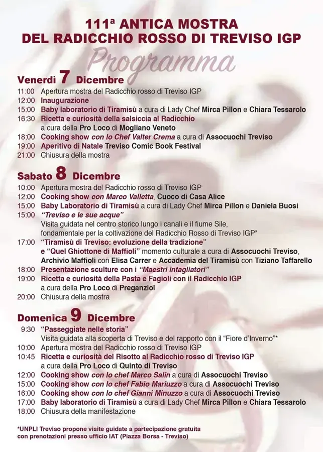 The programme of the Antica Mostra del Radicchio Rosso di Treviso IGP