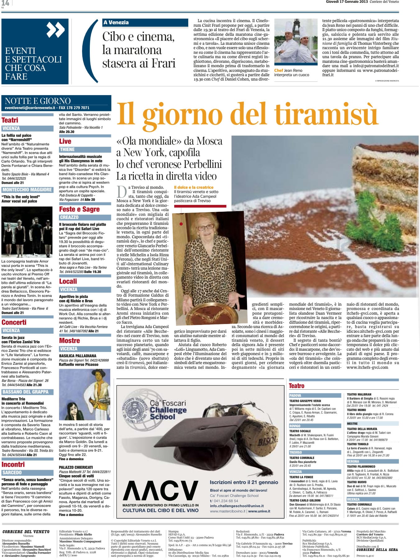 Prima giornata mondiale del Tiramisù 17 gennaio 2013 Corriere della sera